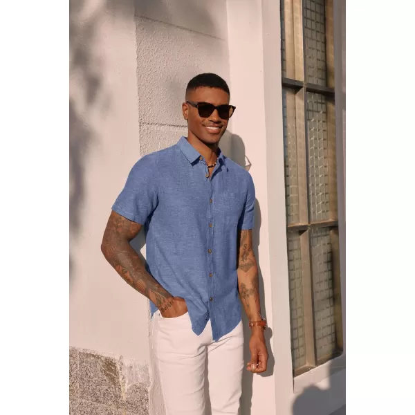 PJ PAUL JONES Men's Linen Shirts Short Sleeve Casual Button Down Shirts Summer Beach Shirt with Pocket