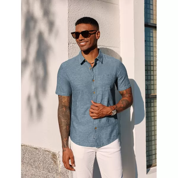 PJ PAUL JONES Men's Linen Shirts Short Sleeve Casual Button Down Shirts Summer Beach Shirt with Pocket