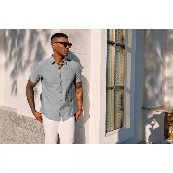 PJ PAUL JONES Men's Linen Shirts Short Sleeve Casual Button Down Shirts Summer Beach Shirt with Pocket