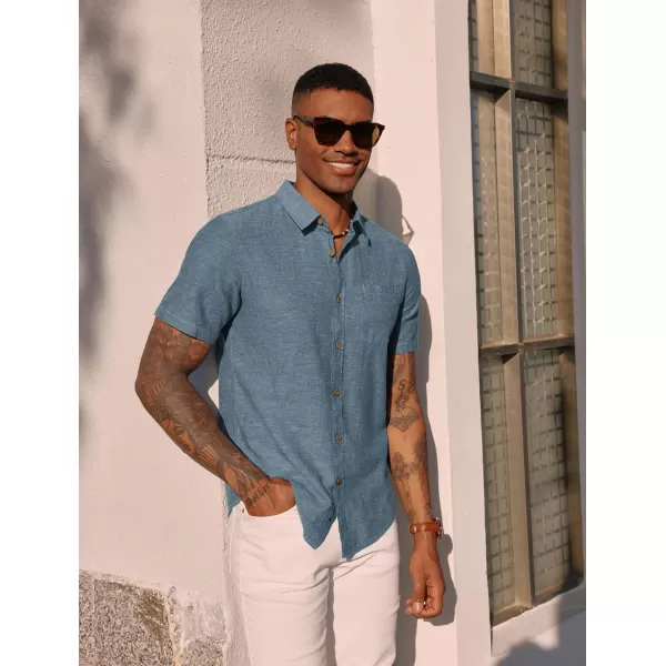 PJ PAUL JONES Men's Linen Shirts Short Sleeve Casual Button Down Shirts Summer Beach Shirt with Pocket