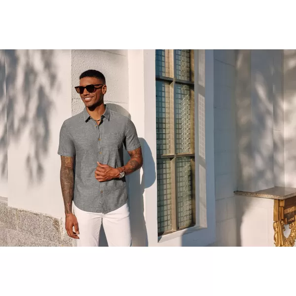 PJ PAUL JONES Men's Linen Shirts Short Sleeve Casual Button Down Shirts Summer Beach Shirt with Pocket