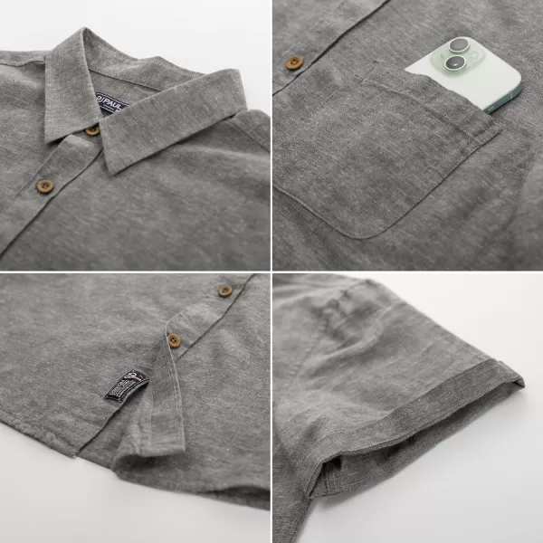 PJ PAUL JONES Men's Linen Shirts Short Sleeve Casual Button Down Shirts Summer Beach Shirt with Pocket