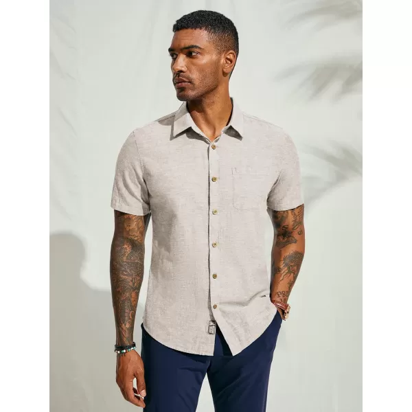 PJ PAUL JONES Men's Linen Shirts Short Sleeve Casual Button Down Shirts Summer Beach Shirt with Pocket