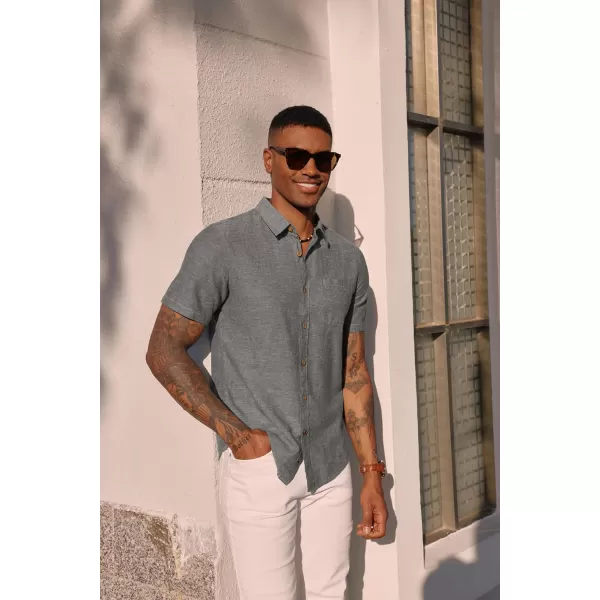 PJ PAUL JONES Men's Linen Shirts Short Sleeve Casual Button Down Shirts Summer Beach Shirt with Pocket