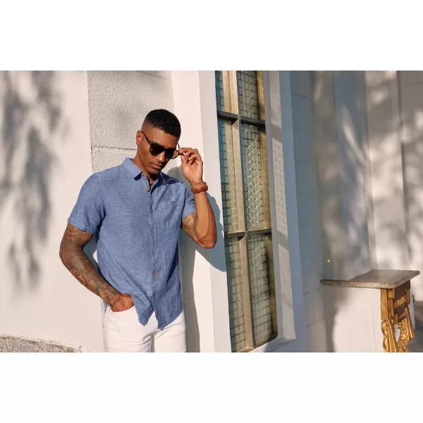 PJ PAUL JONES Men's Linen Shirts Short Sleeve Casual Button Down Shirts Summer Beach Shirt with Pocket