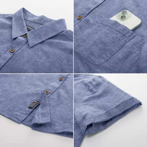 PJ PAUL JONES Men's Linen Shirts Short Sleeve Casual Button Down Shirts Summer Beach Shirt with Pocket