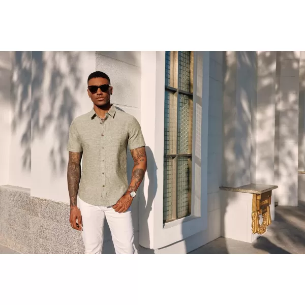 PJ PAUL JONES Men's Linen Shirts Short Sleeve Casual Button Down Shirts Summer Beach Shirt with Pocket