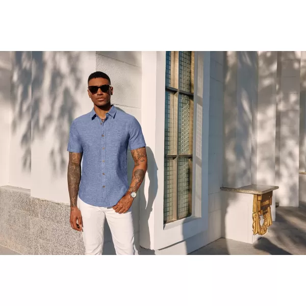 PJ PAUL JONES Men's Linen Shirts Short Sleeve Casual Button Down Shirts Summer Beach Shirt with Pocket