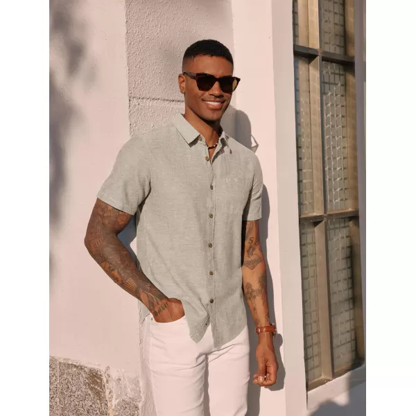 PJ PAUL JONES Men's Linen Shirts Short Sleeve Casual Button Down Shirts Summer Beach Shirt with Pocket