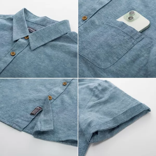 PJ PAUL JONES Men's Linen Shirts Short Sleeve Casual Button Down Shirts Summer Beach Shirt with Pocket