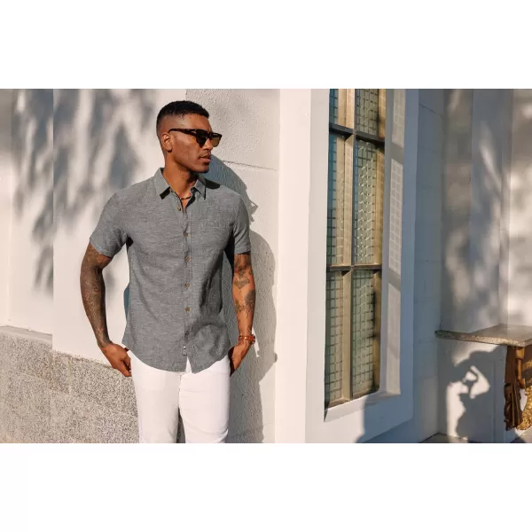 PJ PAUL JONES Men's Linen Shirts Short Sleeve Casual Button Down Shirts Summer Beach Shirt with Pocket