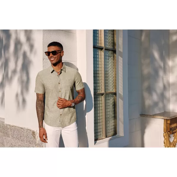 PJ PAUL JONES Men's Linen Shirts Short Sleeve Casual Button Down Shirts Summer Beach Shirt with Pocket