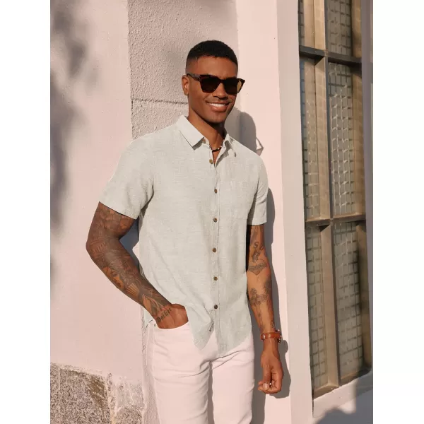 PJ PAUL JONES Men's Linen Shirts Short Sleeve Casual Button Down Shirts Summer Beach Shirt with Pocket