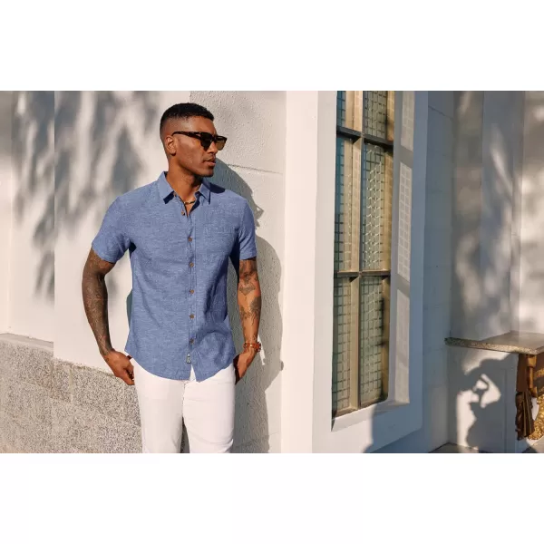 PJ PAUL JONES Men's Linen Shirts Short Sleeve Casual Button Down Shirts Summer Beach Shirt with Pocket