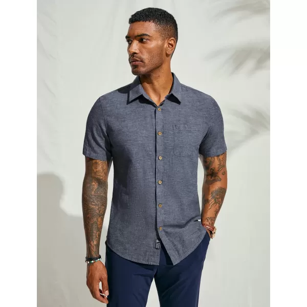 PJ PAUL JONES Men's Linen Shirts Short Sleeve Casual Button Down Shirts Summer Beach Shirt with Pocket