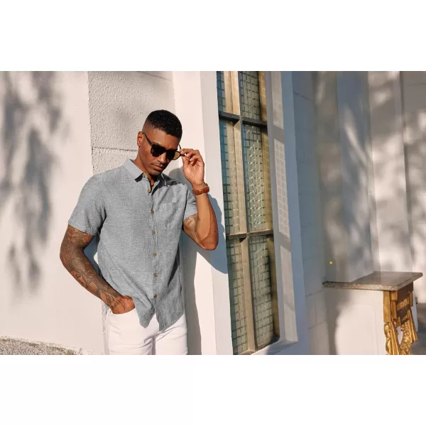 PJ PAUL JONES Men's Linen Shirts Short Sleeve Casual Button Down Shirts Summer Beach Shirt with Pocket