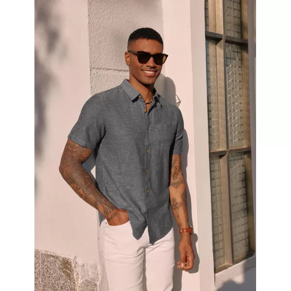 PJ PAUL JONES Men's Linen Shirts Short Sleeve Casual Button Down Shirts Summer Beach Shirt with Pocket