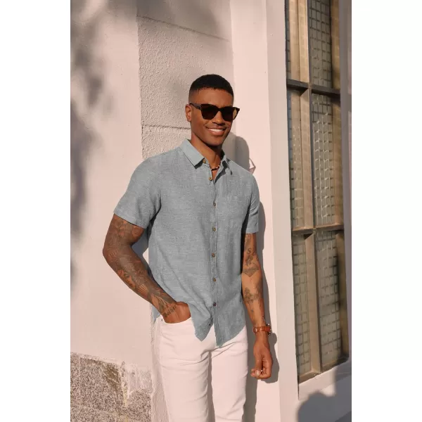 PJ PAUL JONES Men's Linen Shirts Short Sleeve Casual Button Down Shirts Summer Beach Shirt with Pocket