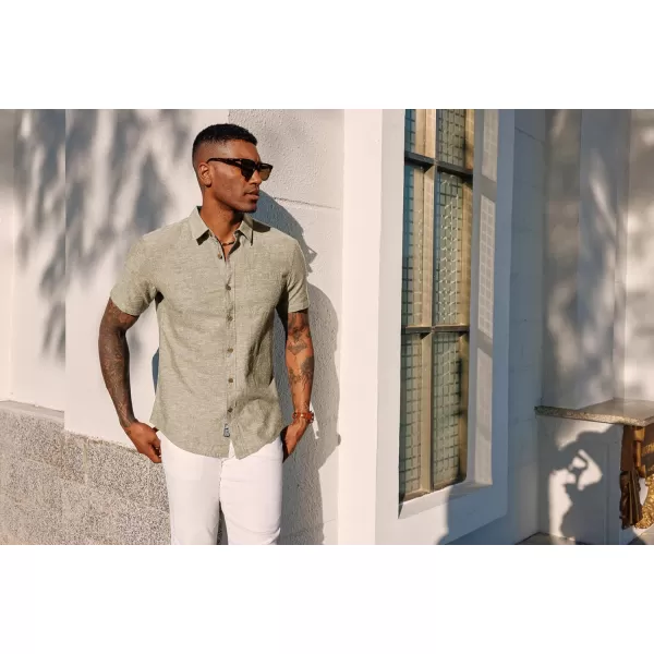 PJ PAUL JONES Men's Linen Shirts Short Sleeve Casual Button Down Shirts Summer Beach Shirt with Pocket