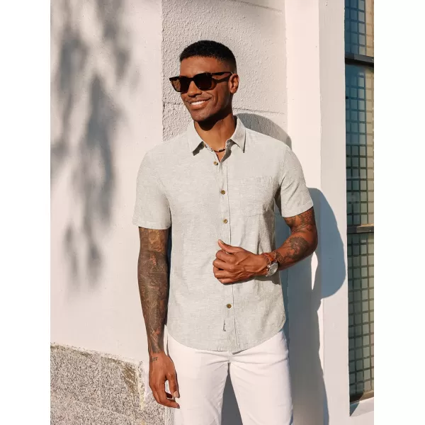 PJ PAUL JONES Men's Linen Shirts Short Sleeve Casual Button Down Shirts Summer Beach Shirt with Pocket