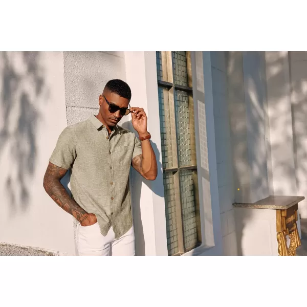 PJ PAUL JONES Men's Linen Shirts Short Sleeve Casual Button Down Shirts Summer Beach Shirt with Pocket