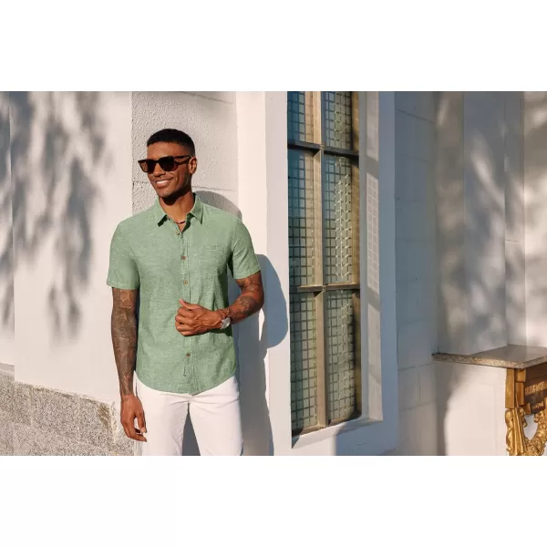 PJ PAUL JONES Men's Linen Shirts Short Sleeve Casual Button Down Shirts Summer Beach Shirt with Pocket