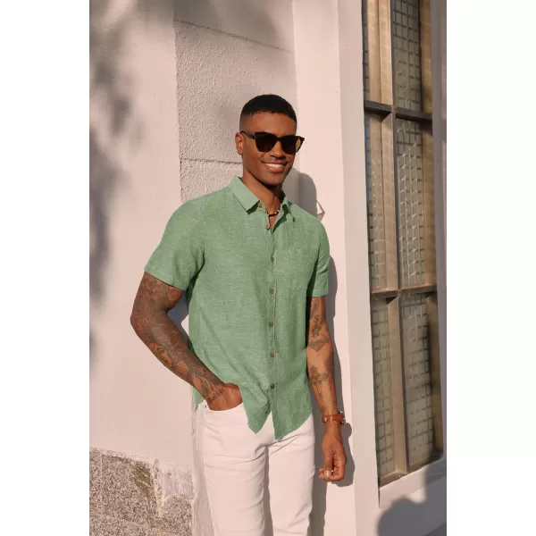 PJ PAUL JONES Men's Linen Shirts Short Sleeve Casual Button Down Shirts Summer Beach Shirt with Pocket