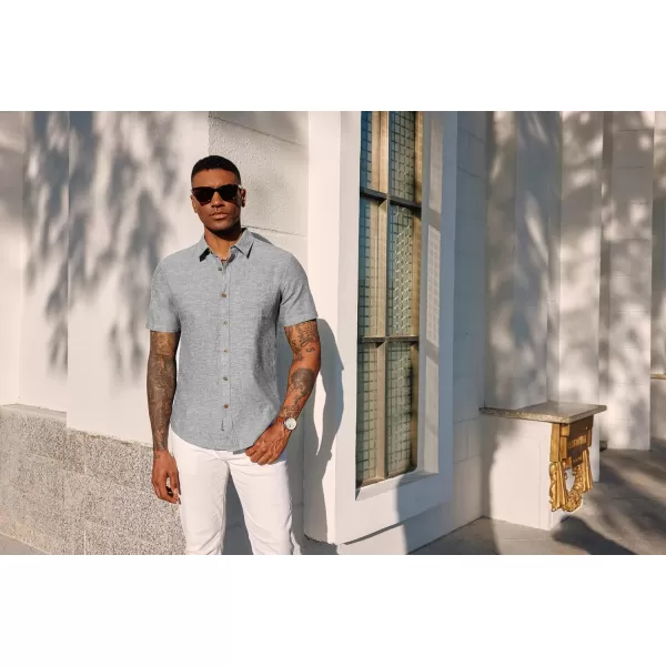 PJ PAUL JONES Men's Linen Shirts Short Sleeve Casual Button Down Shirts Summer Beach Shirt with Pocket