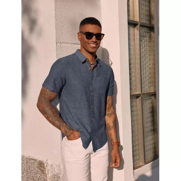 PJ PAUL JONES Men's Linen Shirts Short Sleeve Casual Button Down Shirts Summer Beach Shirt with Pocket