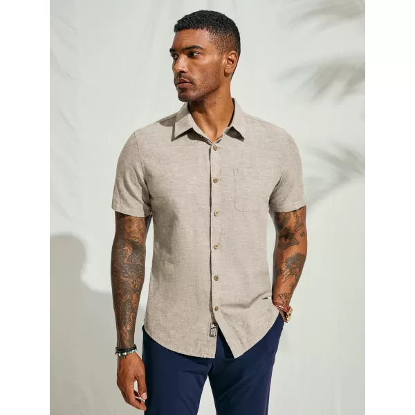 PJ PAUL JONES Men's Linen Shirts Short Sleeve Casual Button Down Shirts Summer Beach Shirt with Pocket