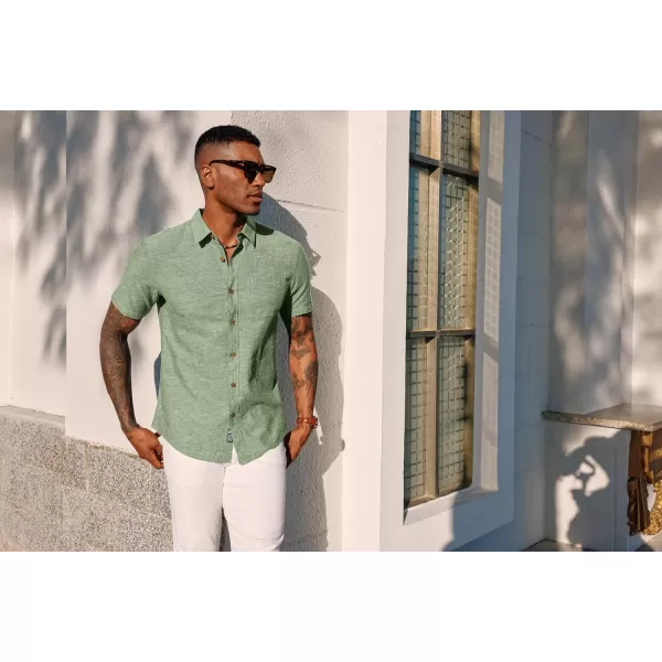 PJ PAUL JONES Men's Linen Shirts Short Sleeve Casual Button Down Shirts Summer Beach Shirt with Pocket