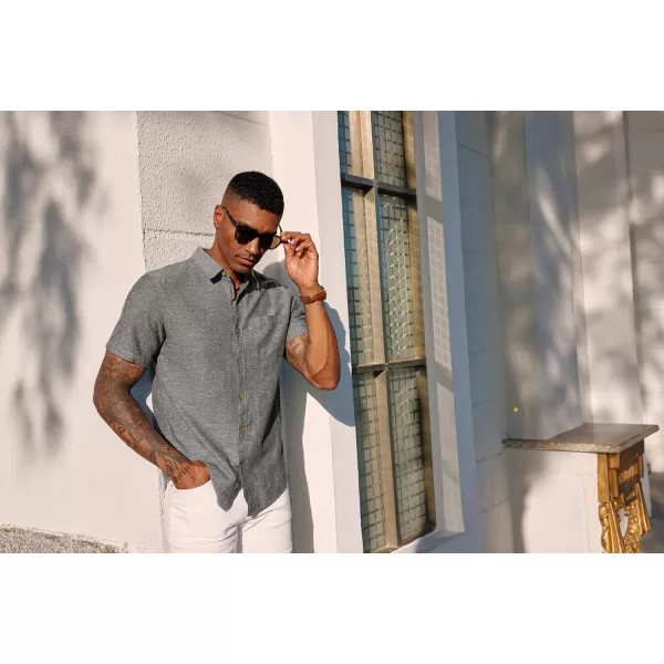 PJ PAUL JONES Men's Linen Shirts Short Sleeve Casual Button Down Shirts Summer Beach Shirt with Pocket