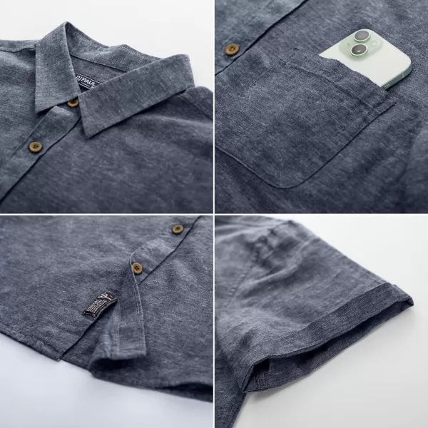 PJ PAUL JONES Men's Linen Shirts Short Sleeve Casual Button Down Shirts Summer Beach Shirt with Pocket