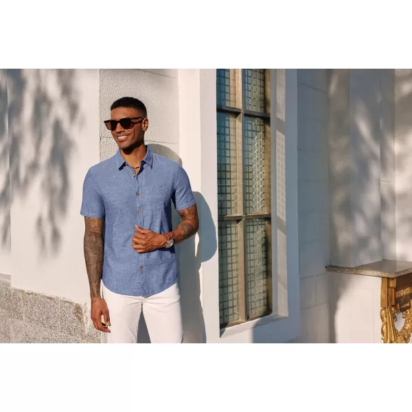 PJ PAUL JONES Men's Linen Shirts Short Sleeve Casual Button Down Shirts Summer Beach Shirt with Pocket