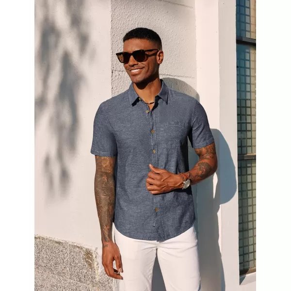 PJ PAUL JONES Men's Linen Shirts Short Sleeve Casual Button Down Shirts Summer Beach Shirt with Pocket