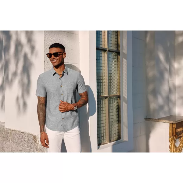 PJ PAUL JONES Men's Linen Shirts Short Sleeve Casual Button Down Shirts Summer Beach Shirt with Pocket