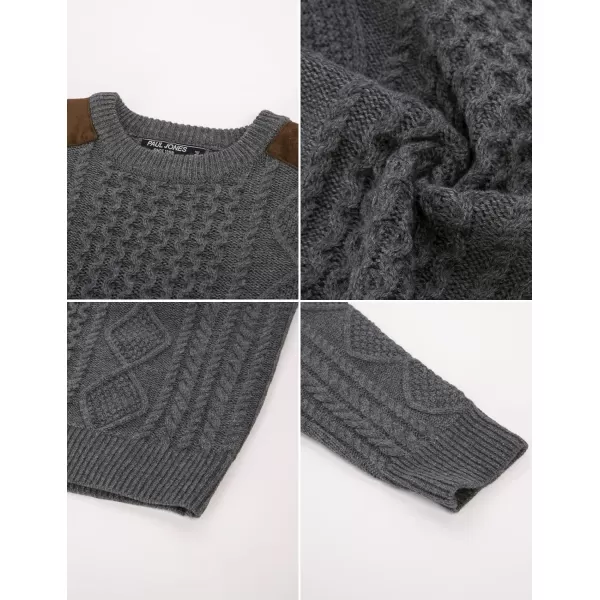 PJ PAUL JONES Men's Military Pullover Sweater Crewneck Vintage Cable Knit Sweater with Suede Patchwork