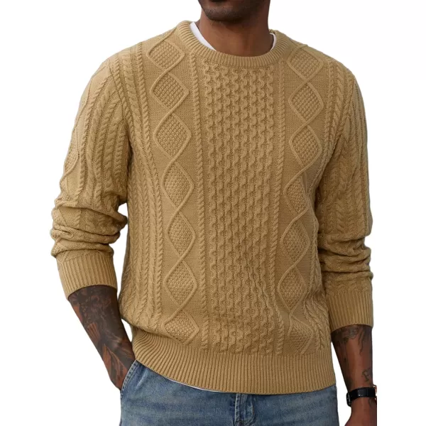 PJ PAUL JONES Men's Military Pullover Sweater Crewneck Vintage Cable Knit Sweater with Suede Patchwork