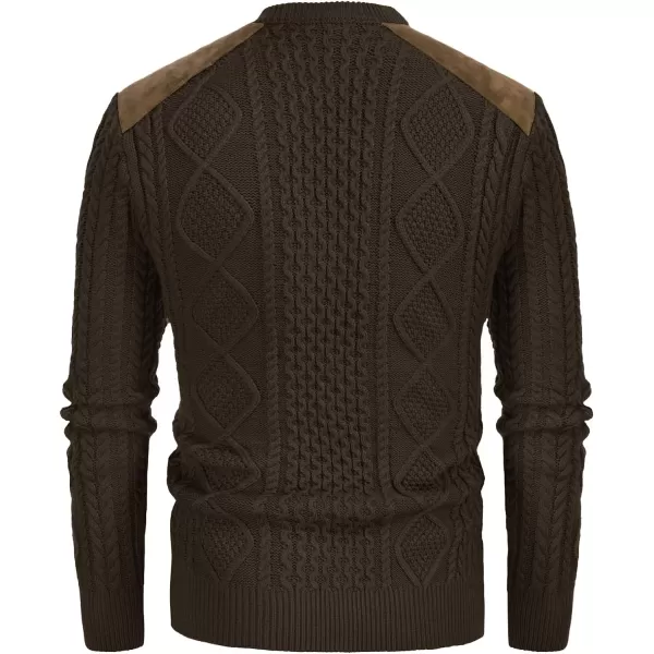 PJ PAUL JONES Men's Military Pullover Sweater Crewneck Vintage Cable Knit Sweater with Suede Patchwork