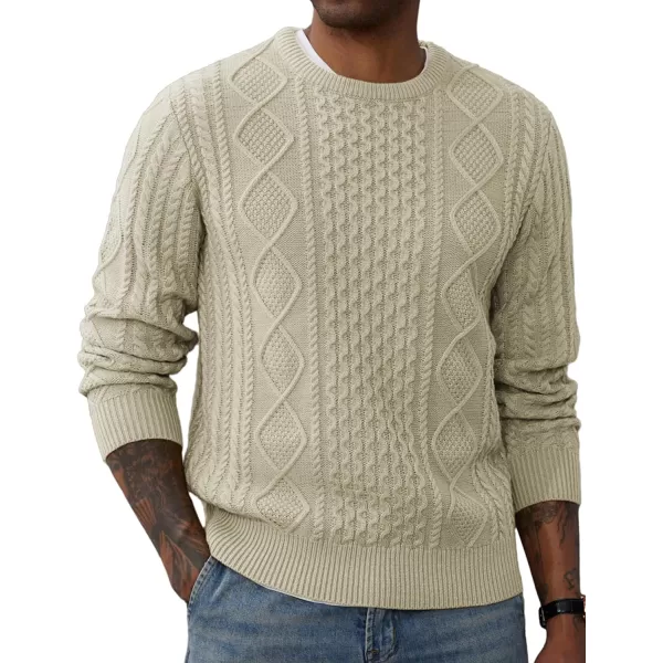 PJ PAUL JONES Men's Military Pullover Sweater Crewneck Vintage Cable Knit Sweater with Suede Patchwork