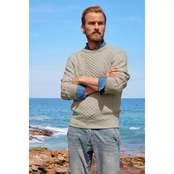 PJ PAUL JONES Men's Military Pullover Sweater Crewneck Vintage Cable Knit Sweater with Suede Patchwork
