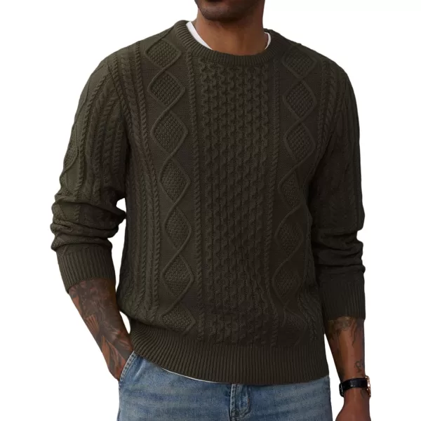 PJ PAUL JONES Men's Military Pullover Sweater Crewneck Vintage Cable Knit Sweater with Suede Patchwork