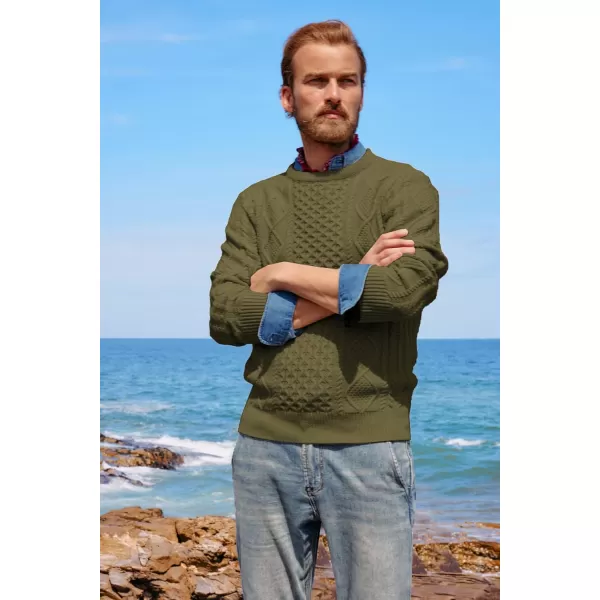 PJ PAUL JONES Men's Military Pullover Sweater Crewneck Vintage Cable Knit Sweater with Suede Patchwork