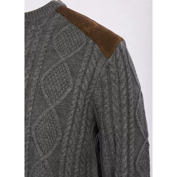 PJ PAUL JONES Men's Military Pullover Sweater Crewneck Vintage Cable Knit Sweater with Suede Patchwork