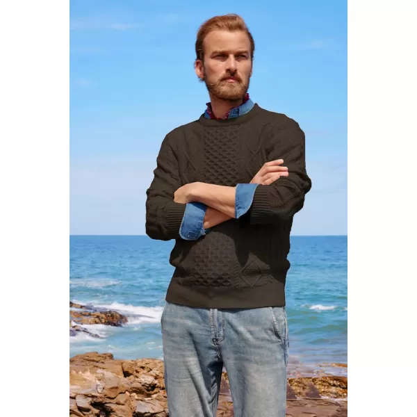 PJ PAUL JONES Men's Military Pullover Sweater Crewneck Vintage Cable Knit Sweater with Suede Patchwork