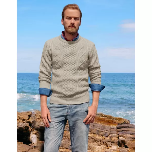 PJ PAUL JONES Men's Military Pullover Sweater Crewneck Vintage Cable Knit Sweater with Suede Patchwork