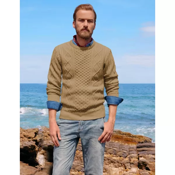 PJ PAUL JONES Men's Military Pullover Sweater Crewneck Vintage Cable Knit Sweater with Suede Patchwork