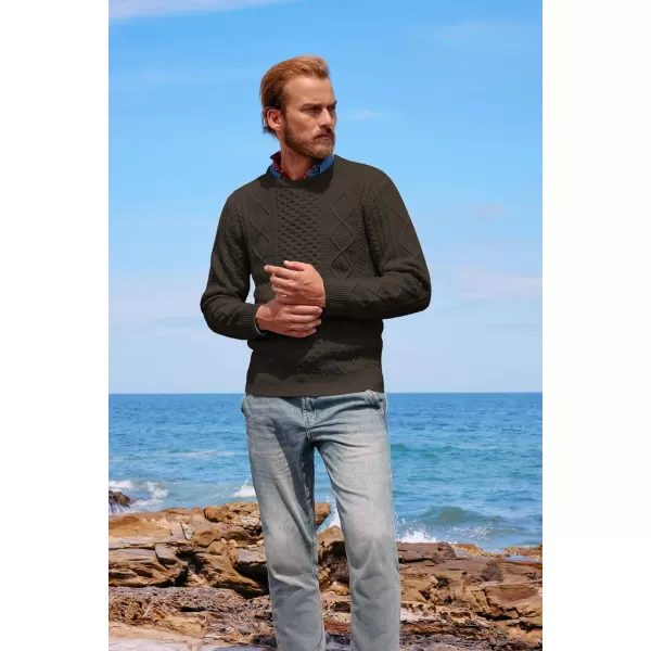 PJ PAUL JONES Men's Military Pullover Sweater Crewneck Vintage Cable Knit Sweater with Suede Patchwork