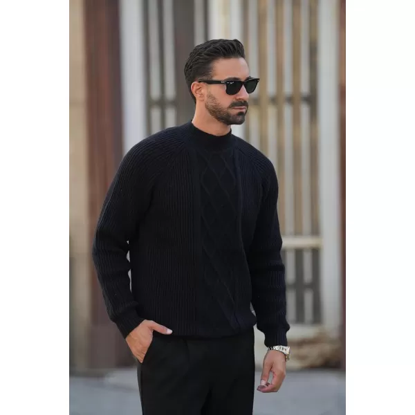 PJ PAUL JONES Men's Mock Turtleneck Sweater Casual Cable Knit Twisted Pullover Sweaters