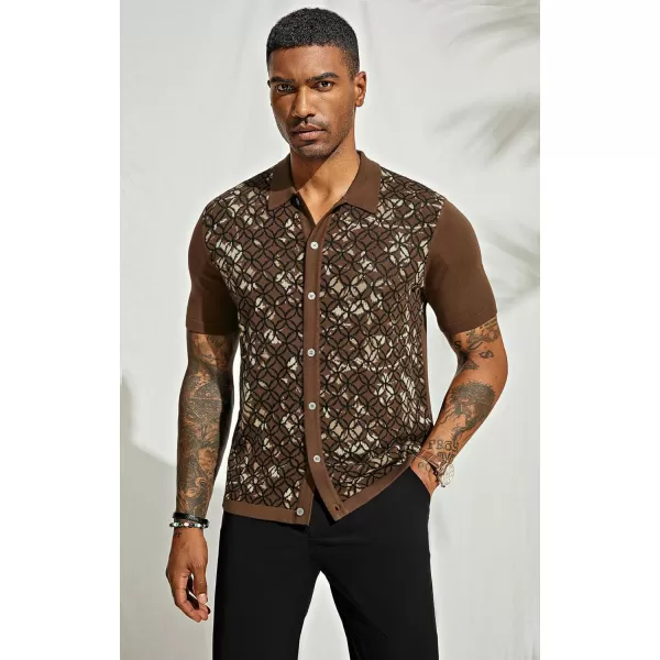 PJ PAUL JONES Mens Old Money Polo Shirt Vintage Lapel Collar Knit Shirt Pattern Short Sleeve Button Down Shirt